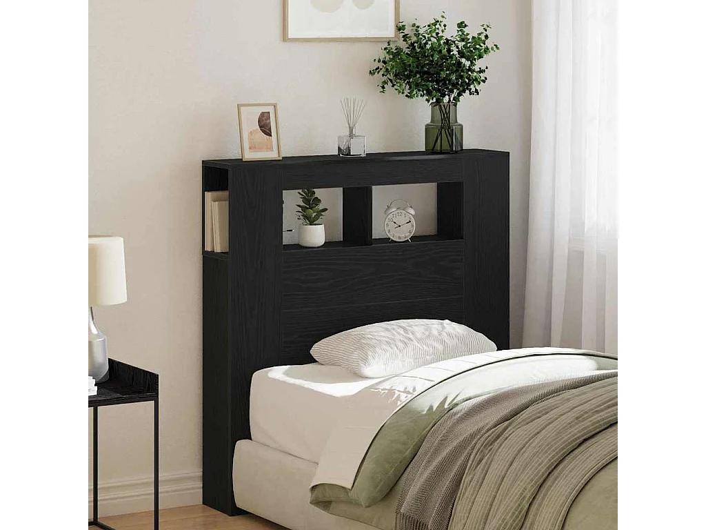 Tête de lit LED avec étagère Chêne noir 100 x 18.5 x 103.5 cm