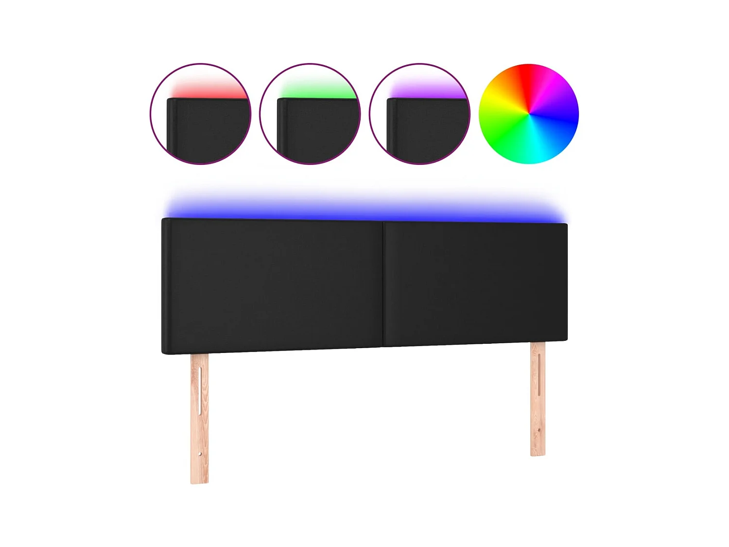 Testiera LED Nera 144x5x78/88 cm Similpelle