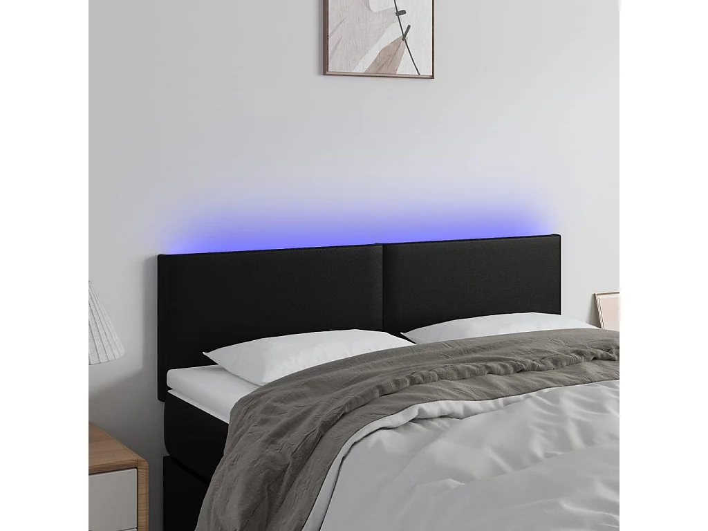 Testiera LED Nera 144x5x78/88 cm Similpelle