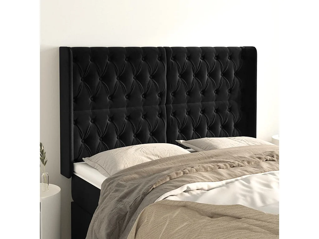 Tête de lit avec oreilles Noir 147x16x118/128 cm Velours