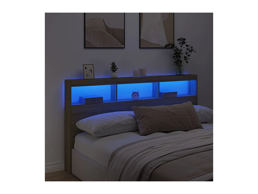 Cabecero de armario con LED roble Sonoma 180x17x102 cm