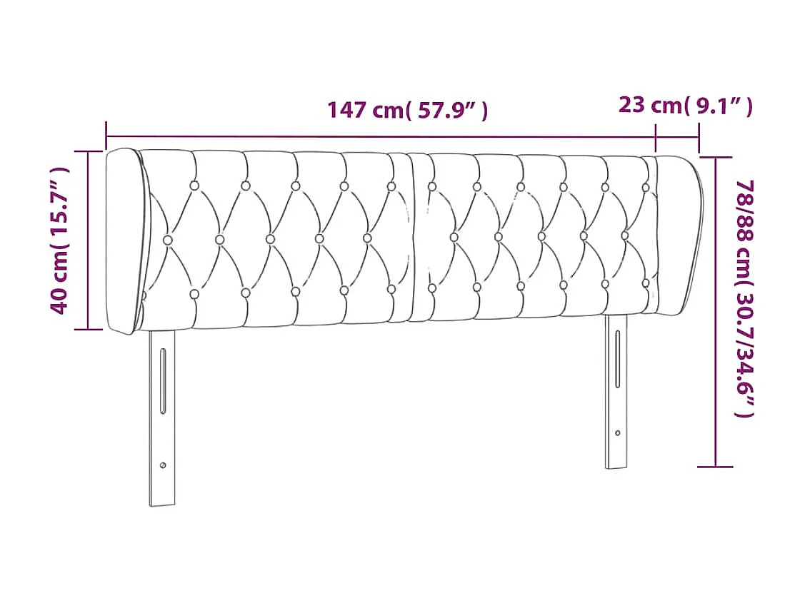 Tête de lit avec oreilles Noir 147x23x78/88 cm Tissu