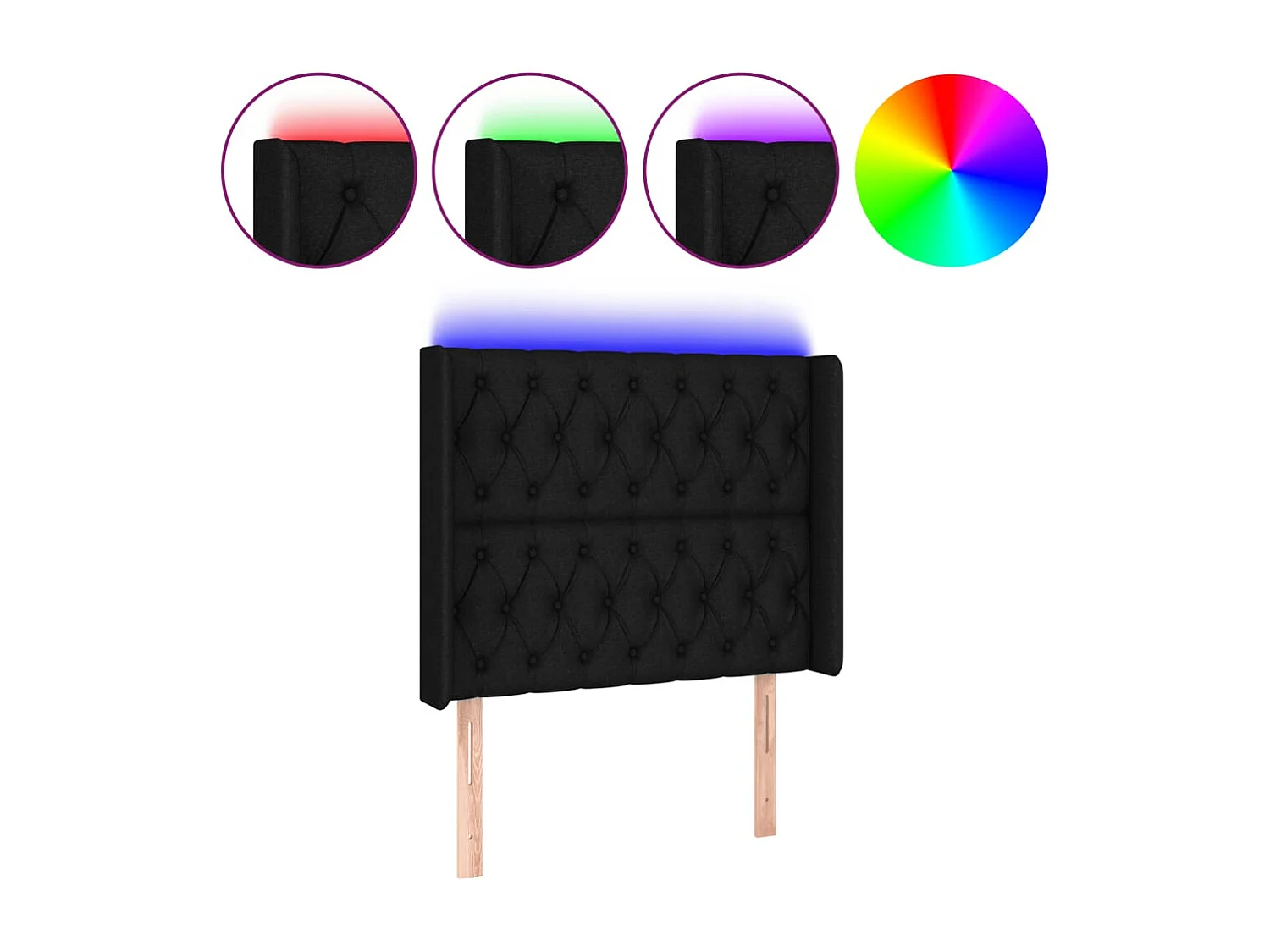 Testiera LED Nero 93x16x118/128 cm Tessuto