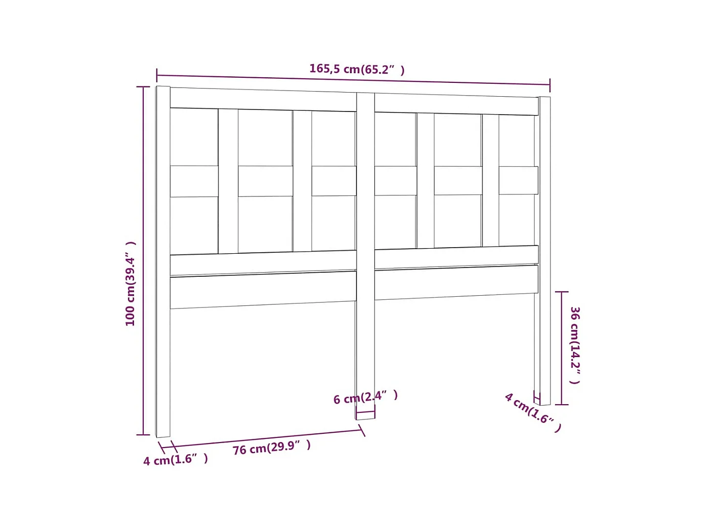 Grijs hoofdbord 165,5x4x100 cm Massief grenenhout