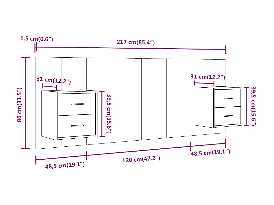 Sonoma Gray Engineered Wood Hoofdbord met Kasten