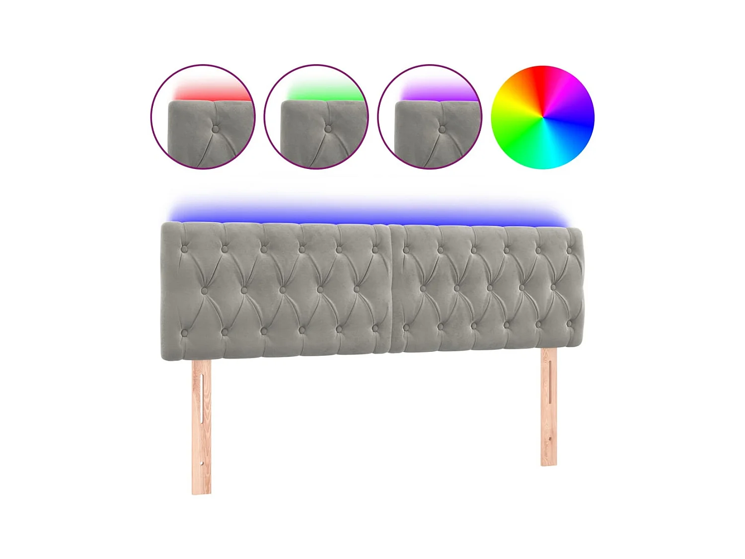 LED Hoofdbord Lichtgrijs 160x7x78/88 cm Fluweel