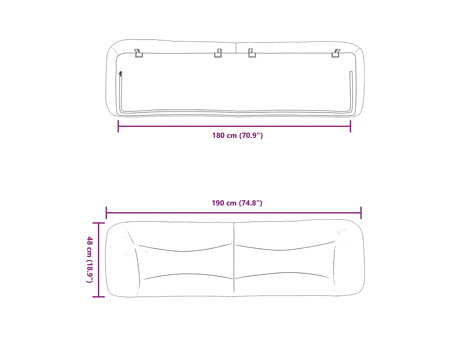 Blauw hoofdbordkussen 180 cm stof