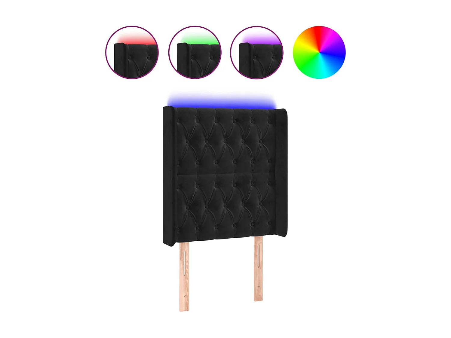 Cabecero LED Terciopelo Negro 83x16x118/128 cm