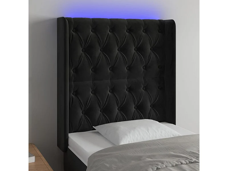 Cabecero LED Terciopelo Negro 83x16x118/128 cm