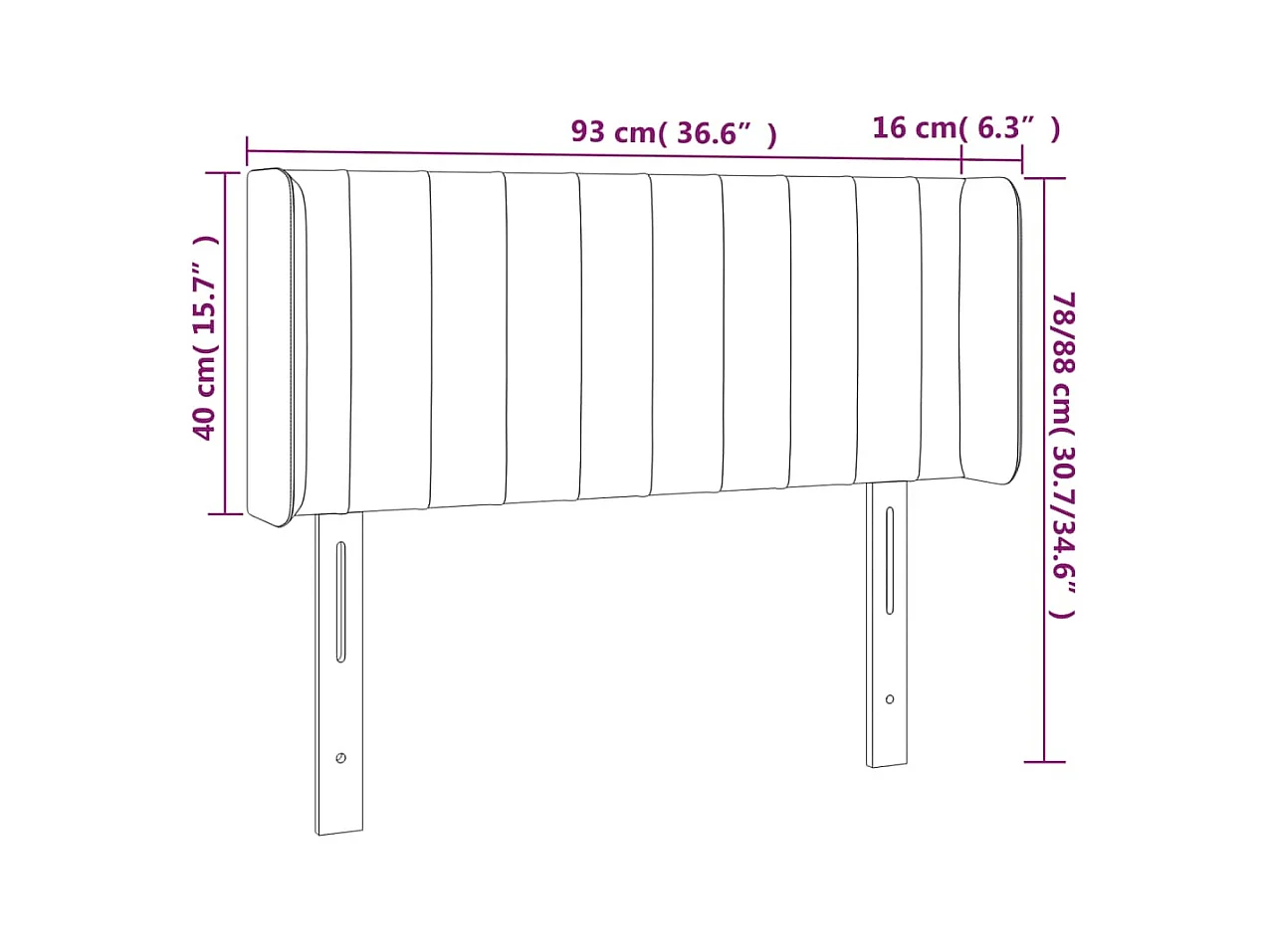 Hoofdbord met vleugels Zwart 93x16x78/88 cm Stof