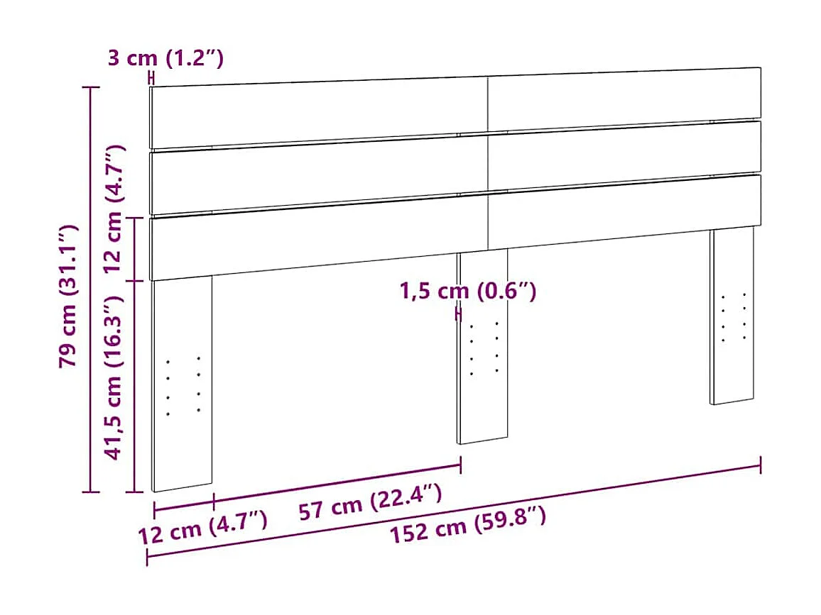 Testiera in legno massello di rovere da 150 cm
