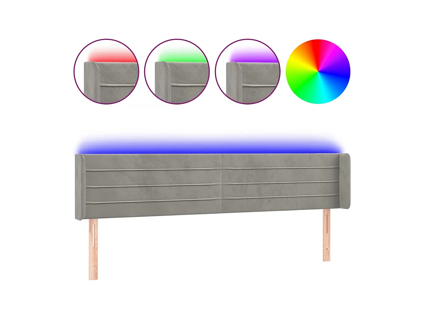 LED-Kopfteil Hellgrau 183x16x78/88 cm Samt