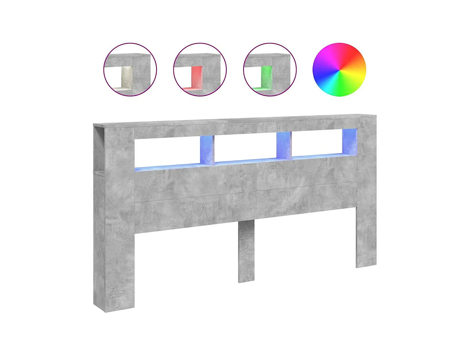 Betongrijs LED hoofdbord 200x18,5x103,5cm bewerkt hout