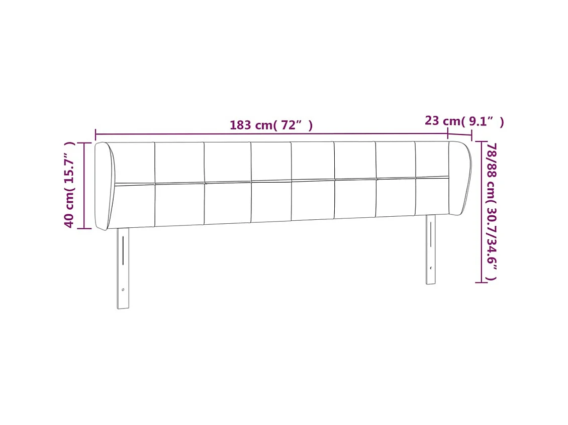 Hoofdbord met vleugels Zwart 183x23x78/88 cm Fluweel