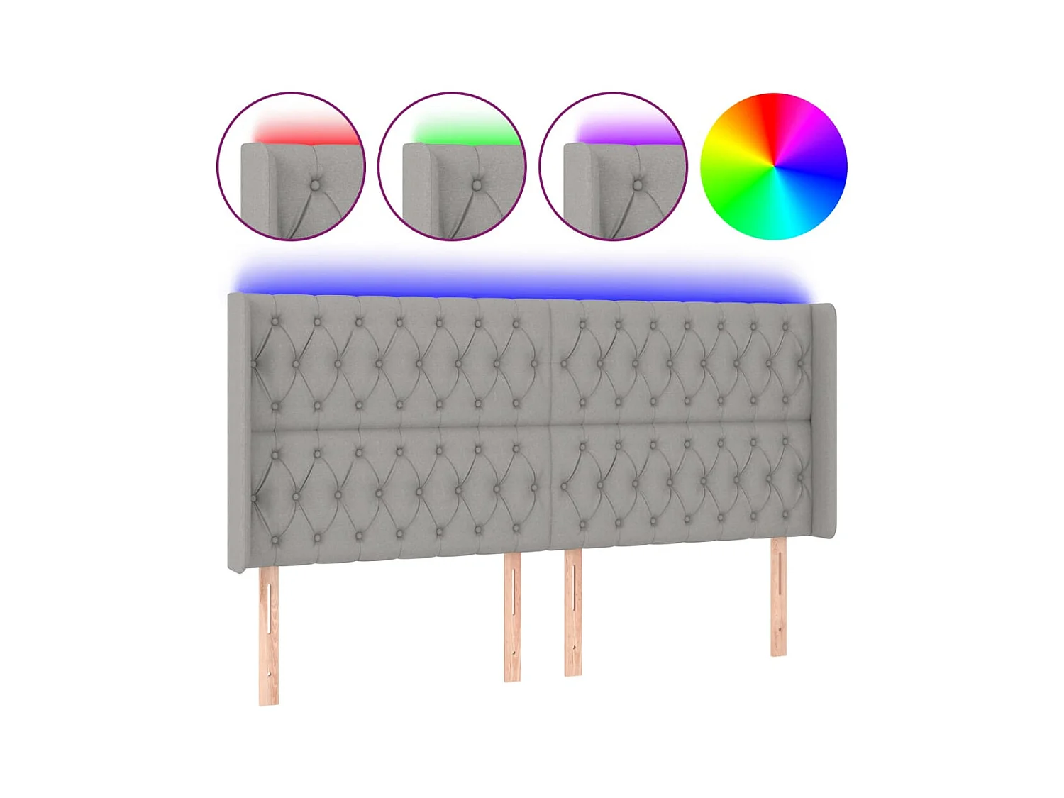 LED-Kopfteil Hellgrau 183x16x118/128 cm Stoff