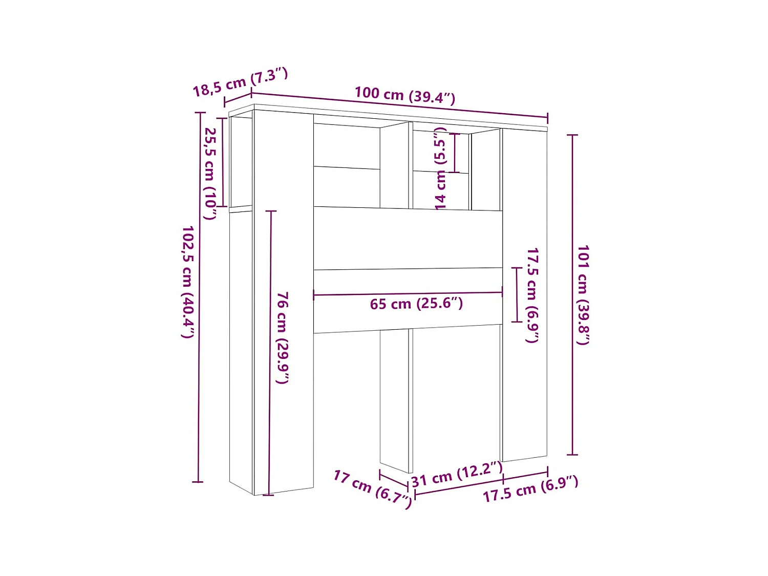 Gerookt eiken hoofdeinde kast 100x18,5x102,5 cm