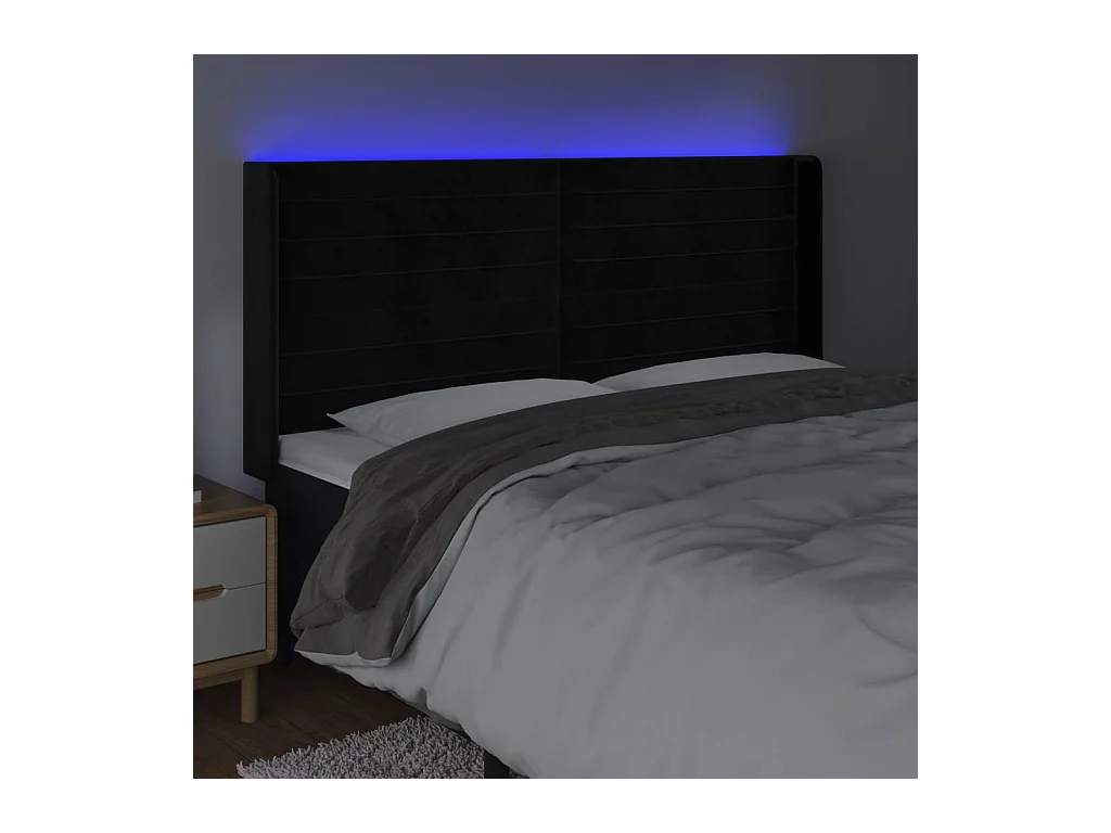 Testiera LED Nero 203x16x118/128 cm Velluto