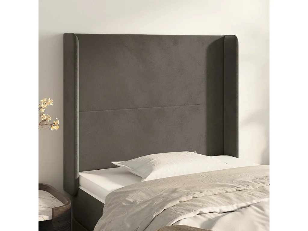Tête de lit avec oreilles Gris foncé 83x16x118/128 cm Velours