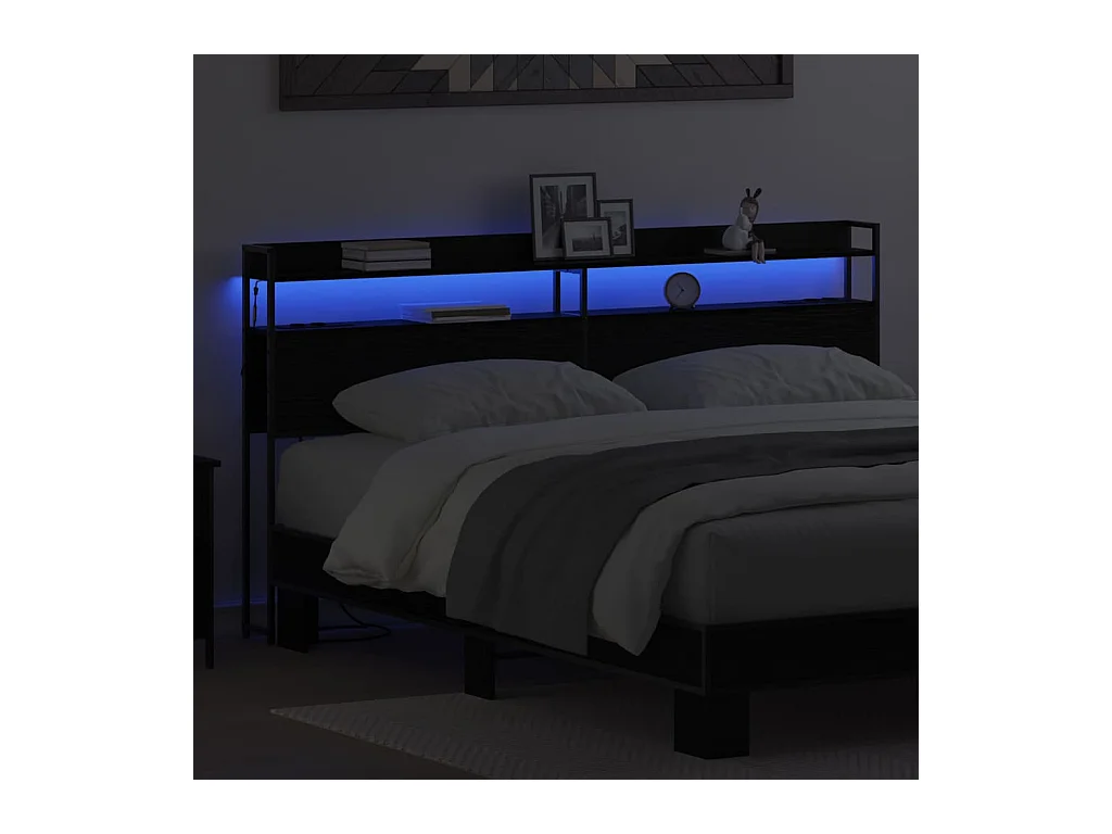 Tête de lit avec étagère Chêne noir 180 cm Bois d'ingénierie