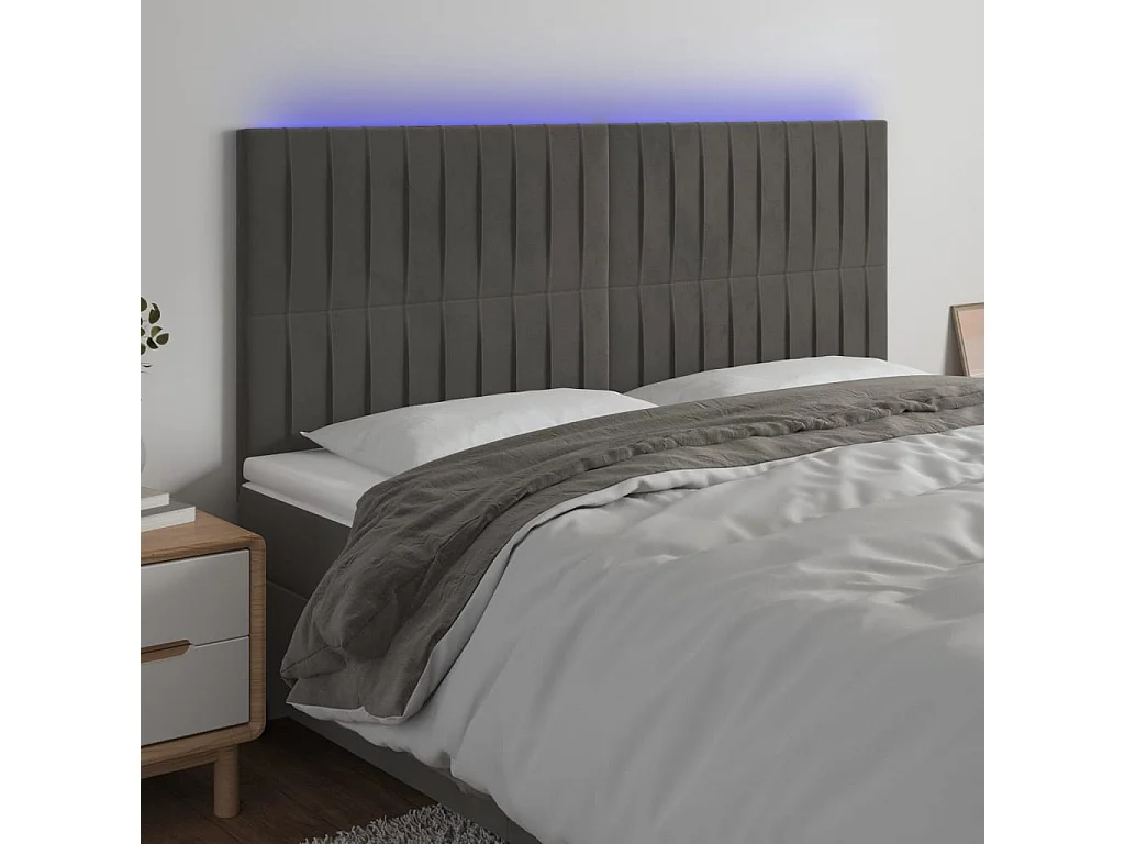 Tête de lit à LED Gris foncé 200x5x118/128 cm Velours