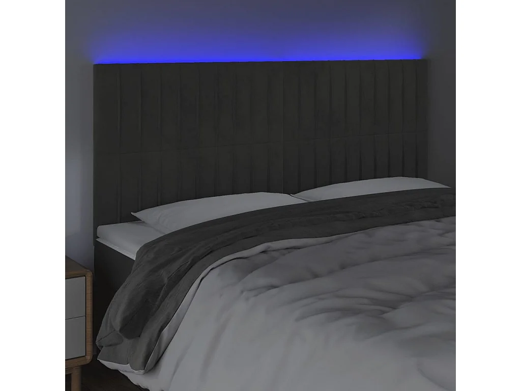 Tête de lit à LED Gris foncé 200x5x118/128 cm Velours
