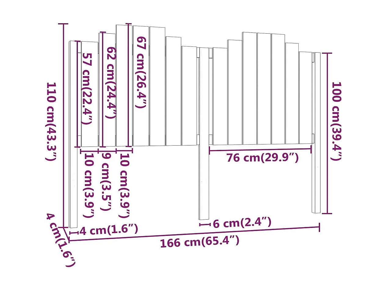 Hoofdbord 166x4x110 cm Massief grenenhout