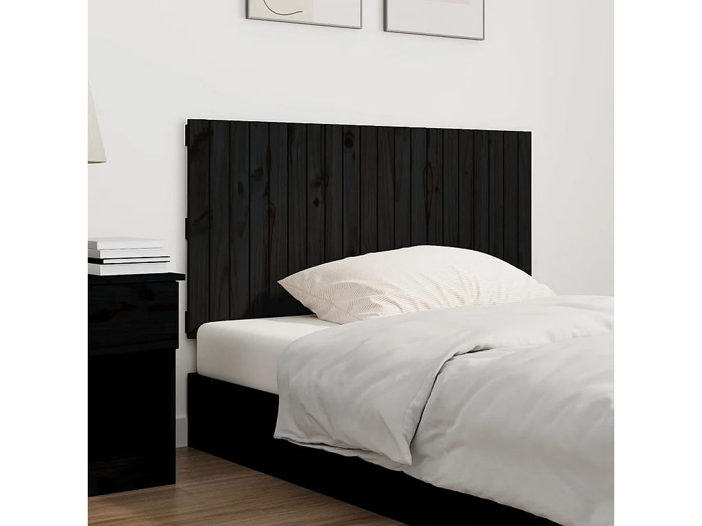 Tête de lit murale Noir 127,5x3x60 cm Bois massif de pin