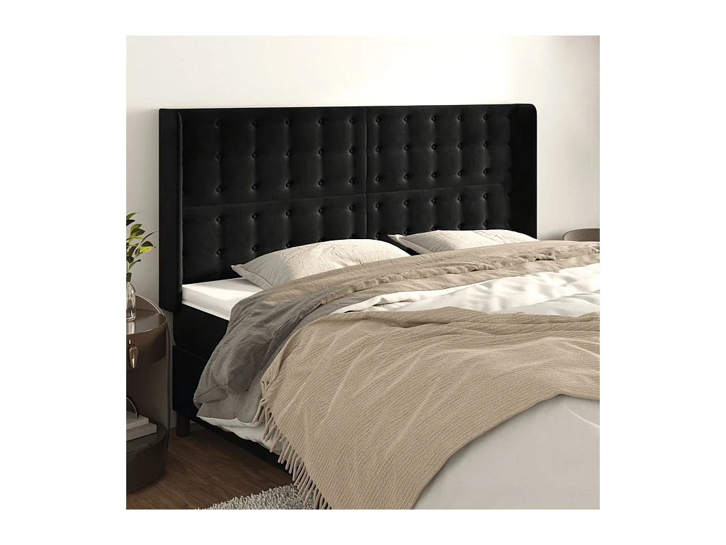 Hoofdbord met vleugels Zwart 203x16x118/128 cm Fluweel