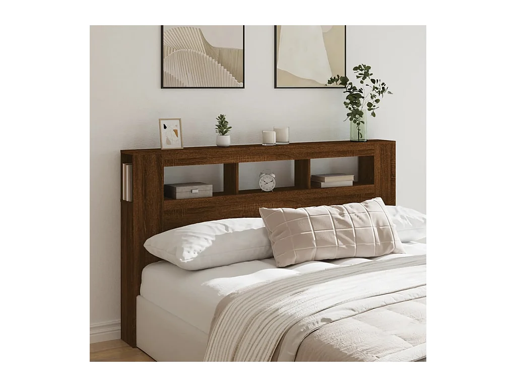 Cabecero LED roble marrón 180x18,5x103,5cm madera de ingeniería