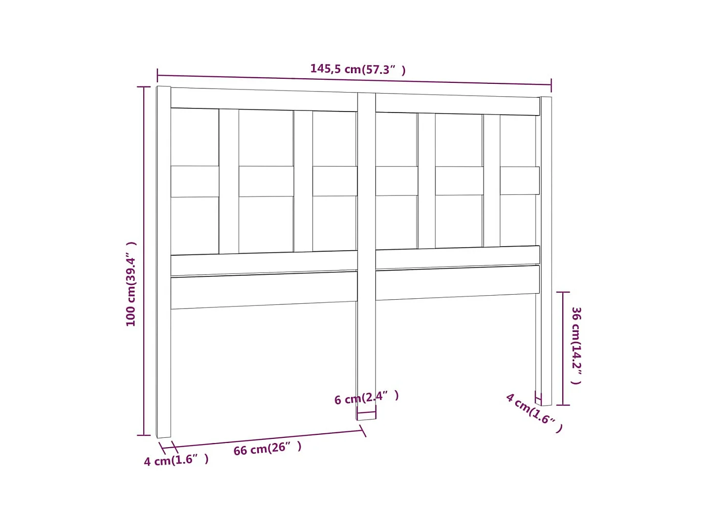 Graues Kopfteil 145,5 x 4 x 100 cm Massivholz Kiefer