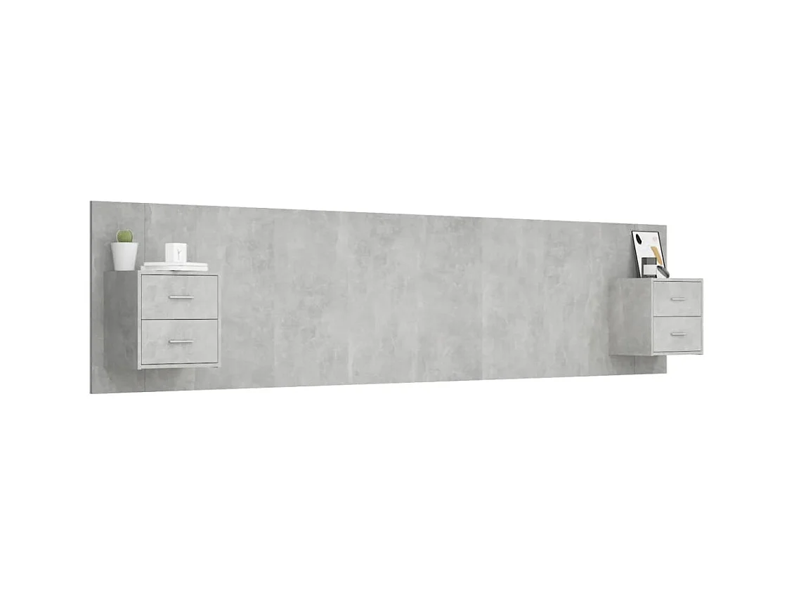 Betongrijs bewerkt houten hoofdeinde met kasten