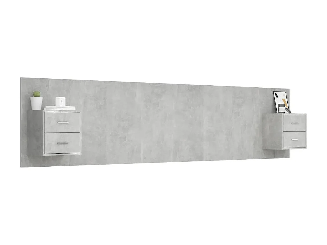 Tête de lit avec armoires Gris béton Bois d'ingénierie