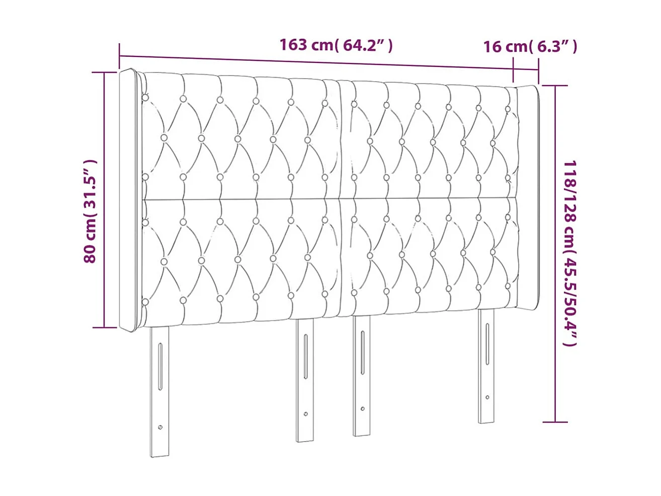 Tête de lit avec oreilles Gris clair 163x16x118/128 cm Velours