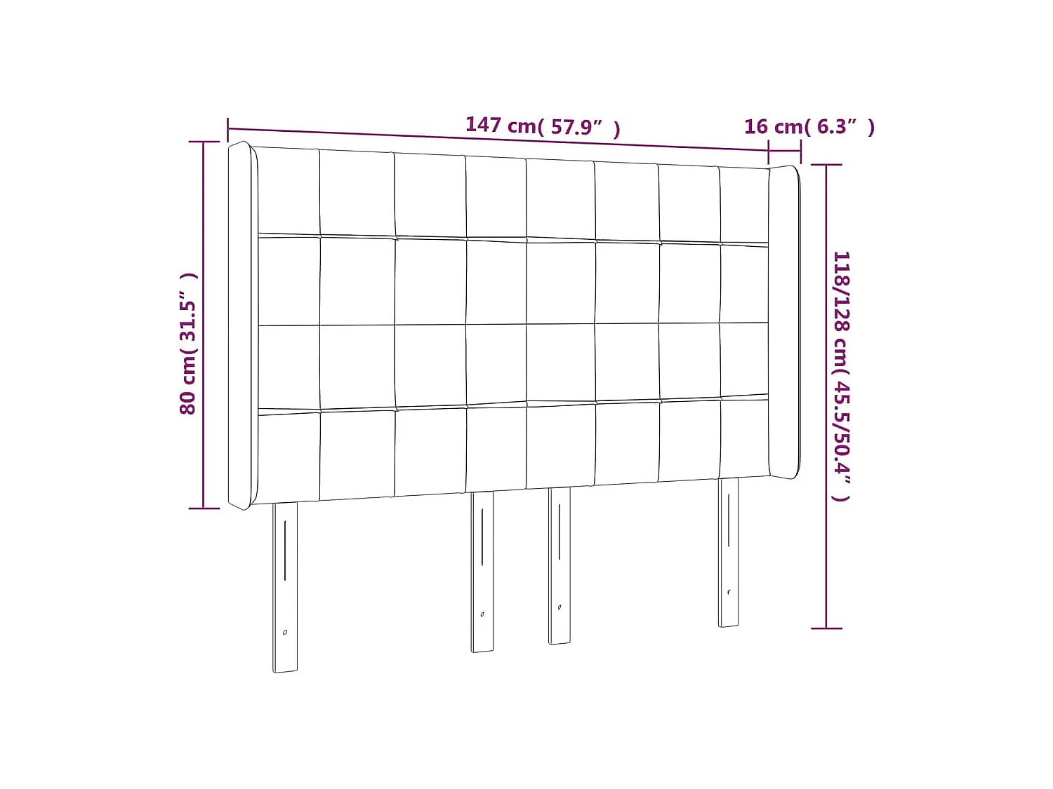 Tête de lit avec oreilles Rose 147x16x118/128 cm Velours