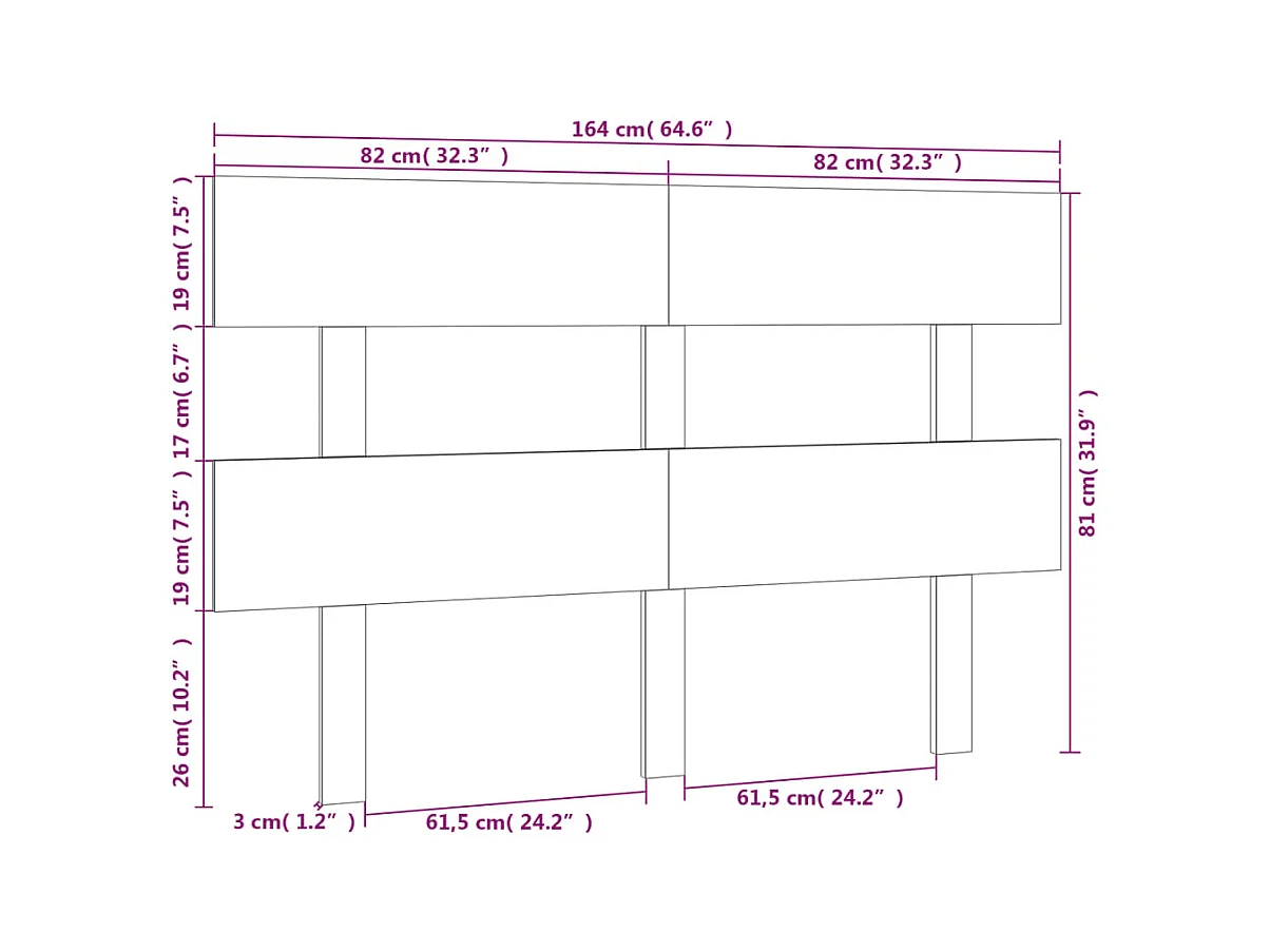 Hoofdbord 164x3x81 cm Massief grenenhout