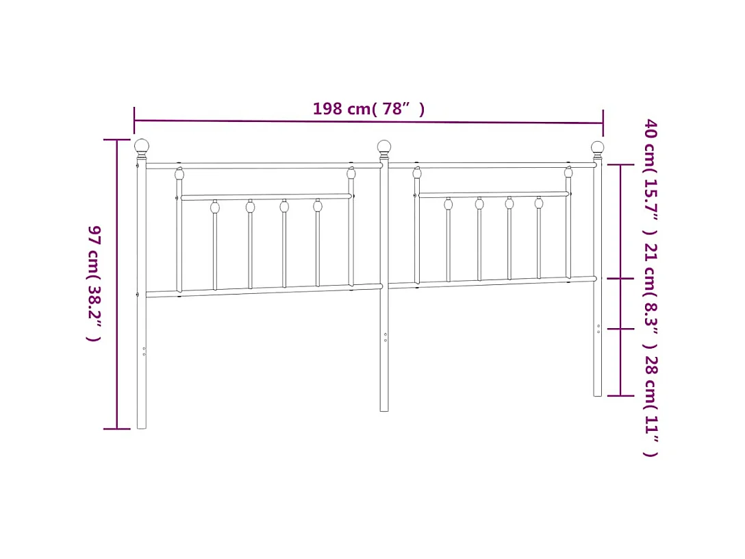 Tête de lit métal noir 193 cm