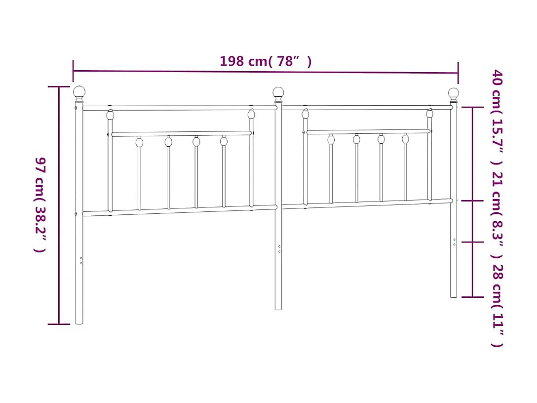 Tête de lit métal noir 193 cm