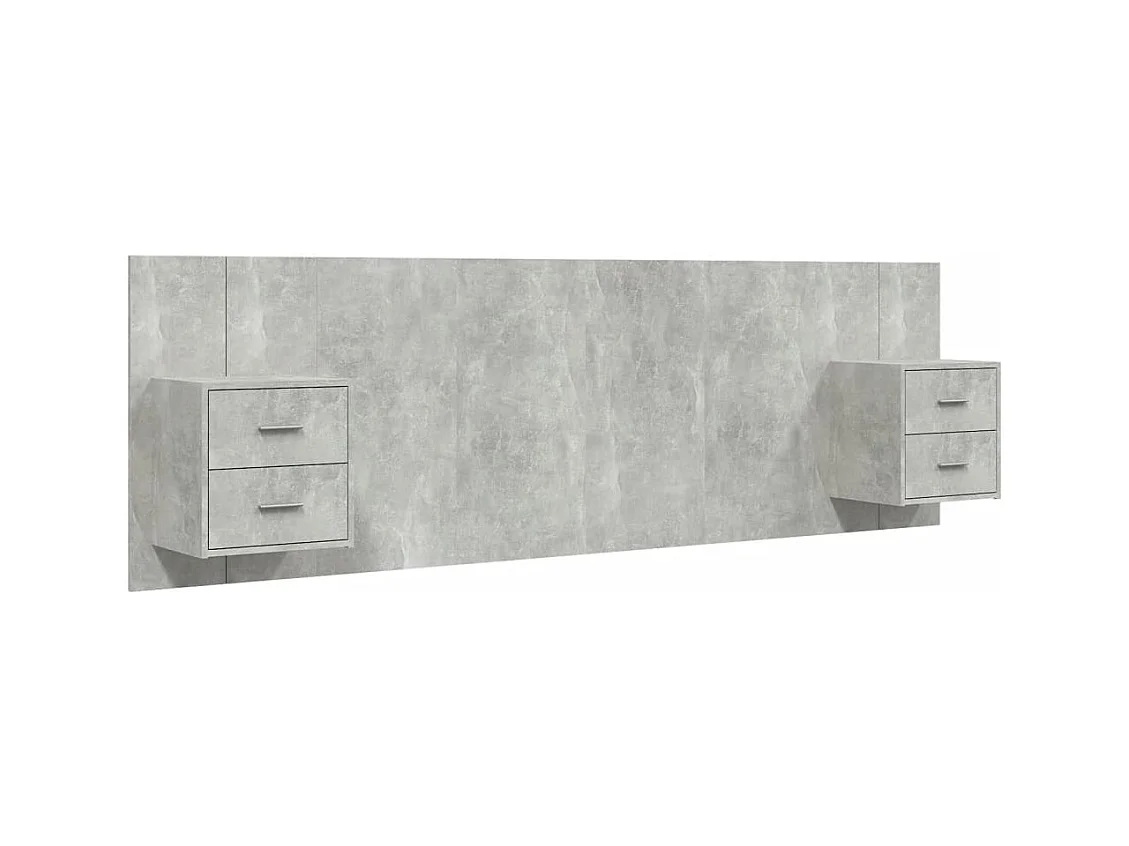 Betongrijs bewerkt houten hoofdeinde met kasten