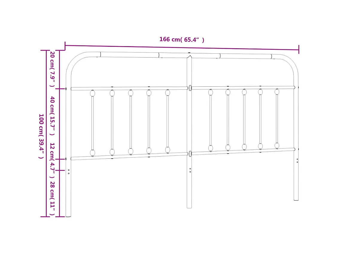 Wit metalen hoofdbord 160 cm