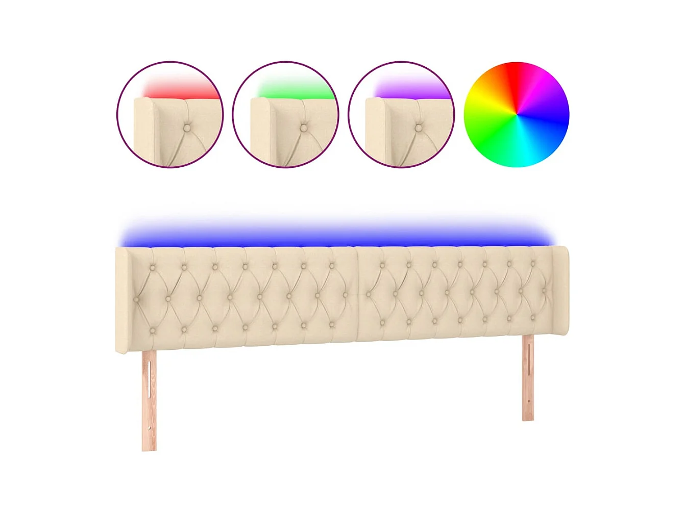 Tête de lit à LED Crème 203x16x78/88 cm Tissu