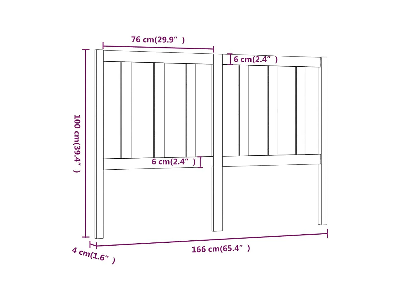 Tête de lit Noir 166x4x100 cm Bois massif de pin