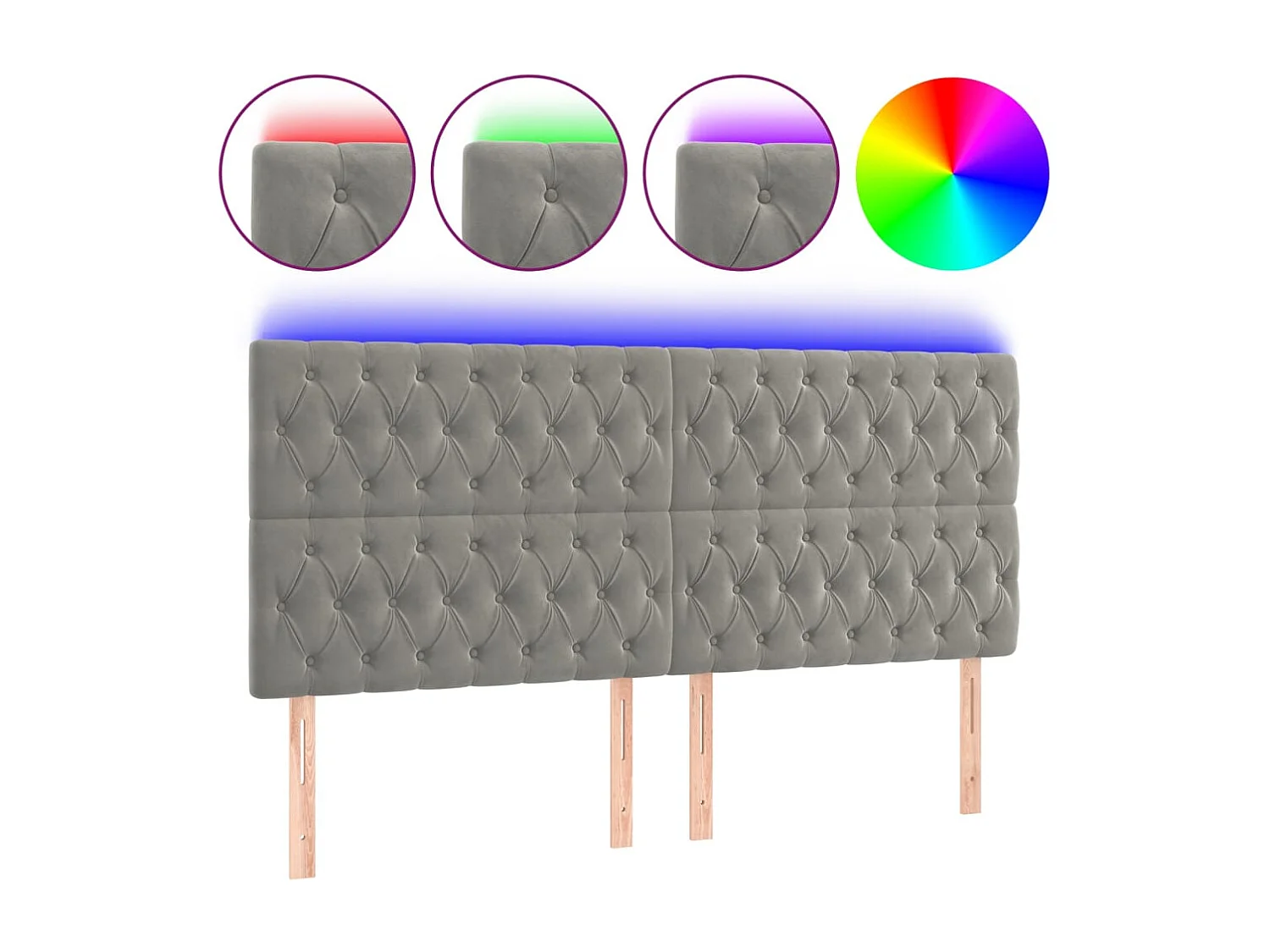 Tête de lit à LED Gris clair 180x7x118/128 cm Velours