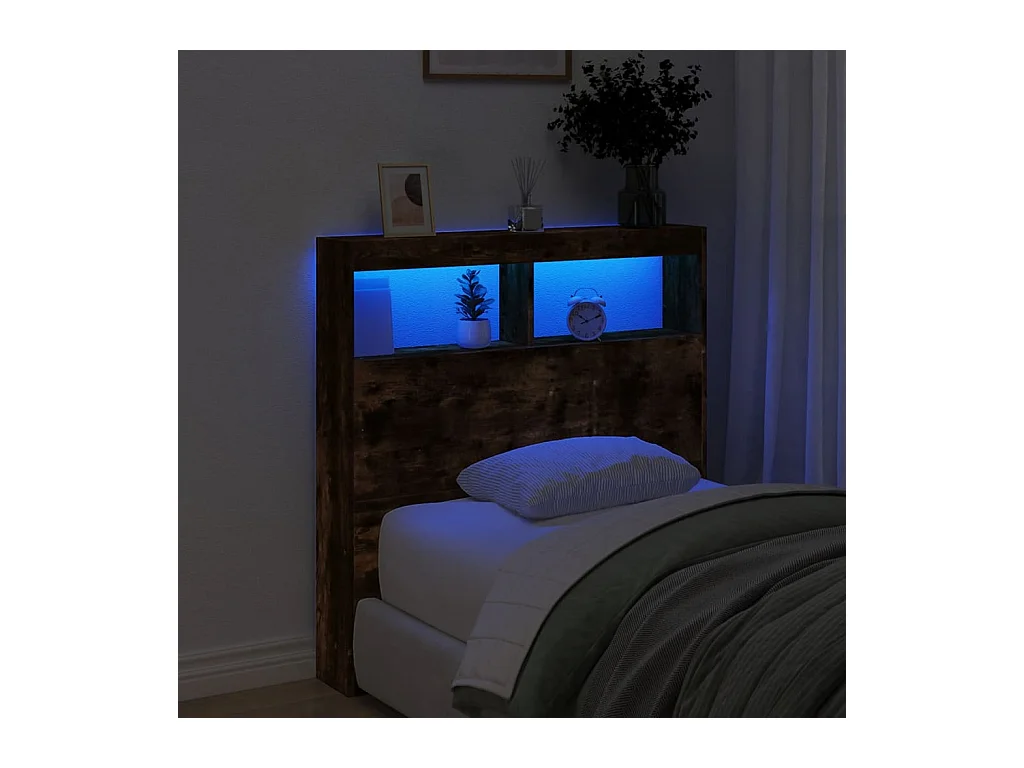 Hoofdbordkast met LED gerookt eiken 100x17x102 cm