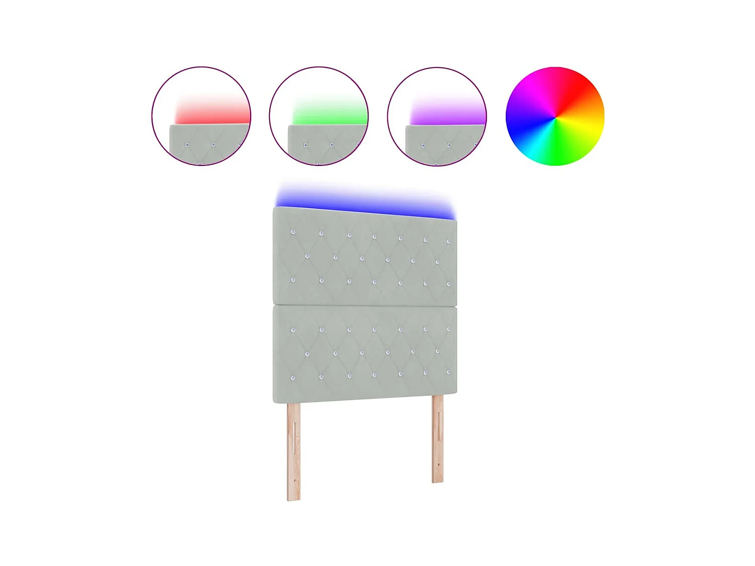 Tête de Lit LED Argyle Gris clair 100 cm Velours