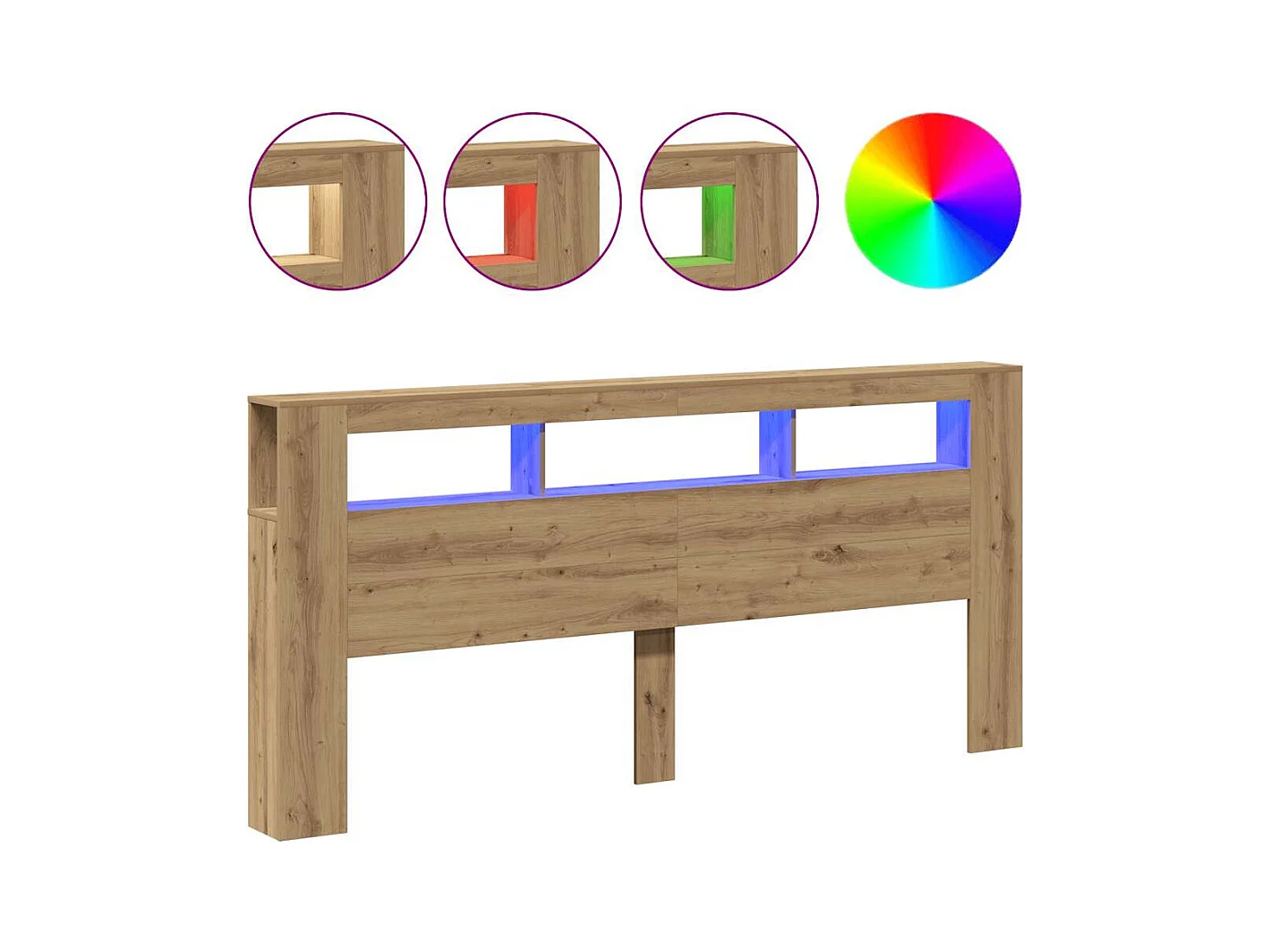 LED hoofdbord in handgemaakt eikenhout 220x18,5x103,5 cm