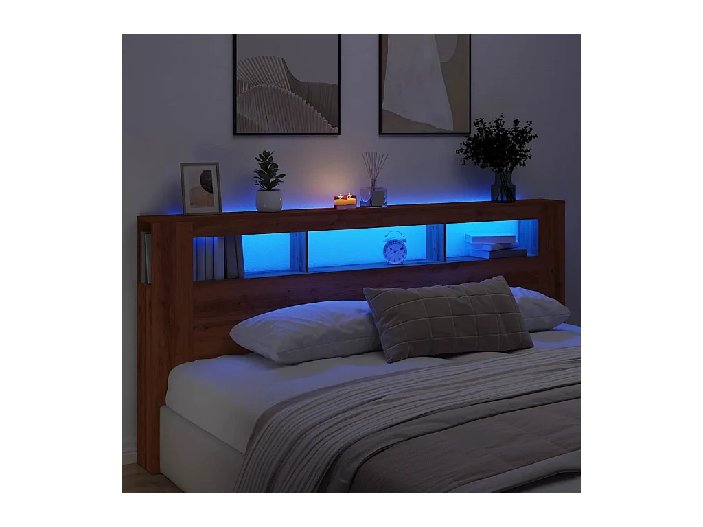 LED hoofdbord in handgemaakt eikenhout 220x18,5x103,5 cm