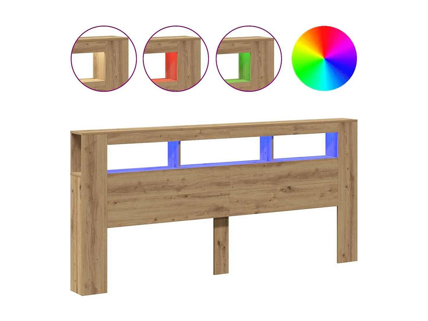 Testiera LED in rovere lavorato a mano 220x18,5x103,5 cm