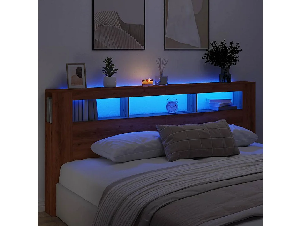 Testiera LED in rovere lavorato a mano 220x18,5x103,5 cm