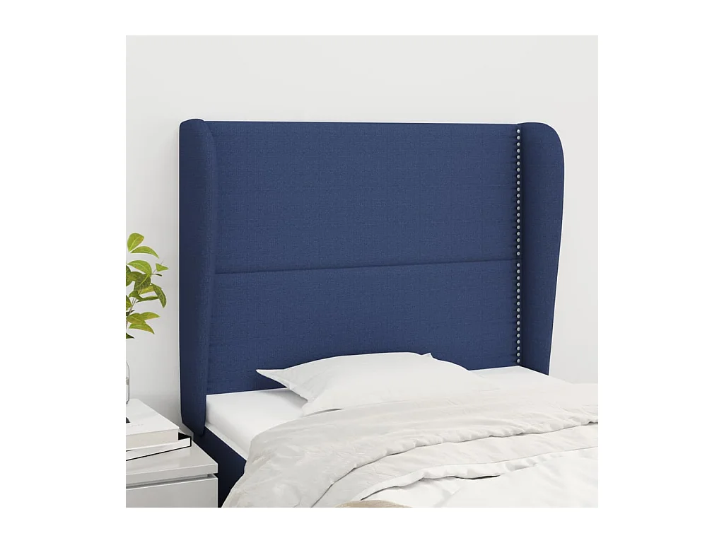 Hoofdbord met vleugels Blauw 93x23x118/128 cm Stof