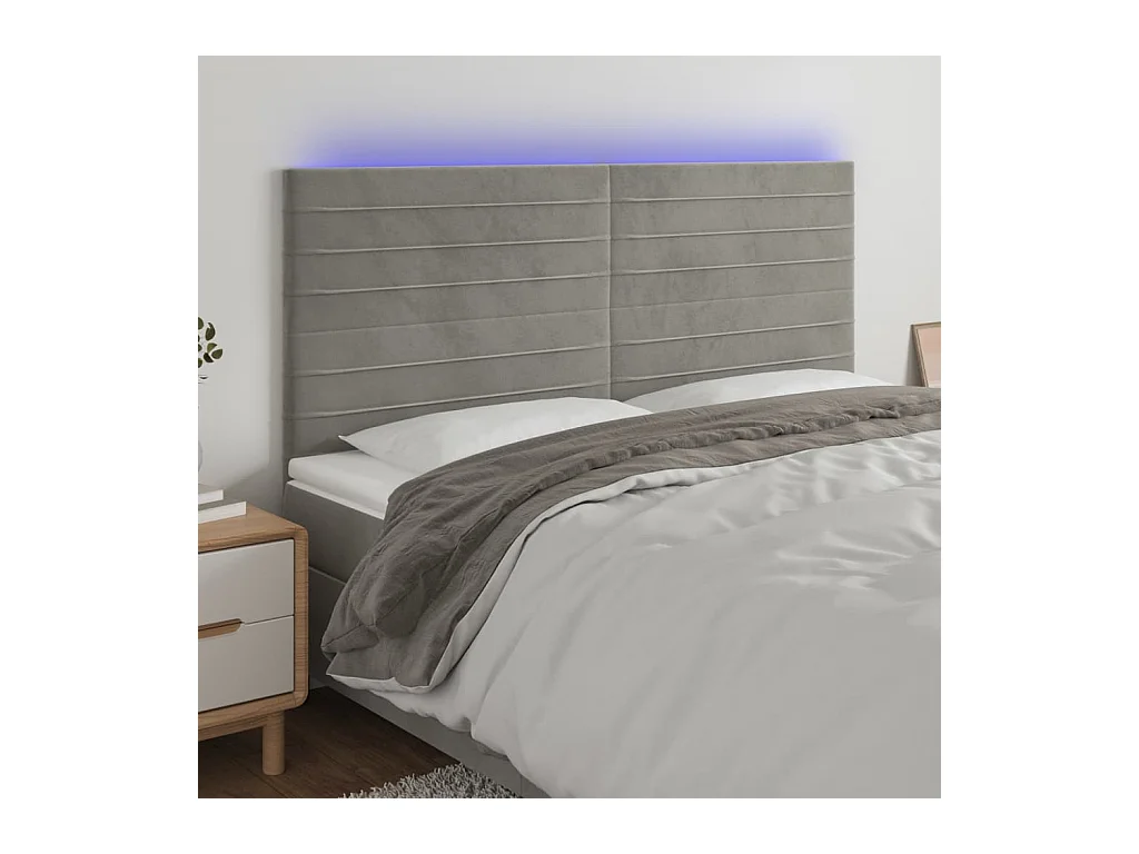 LED Hoofdbord Lichtgrijs 180x5x118/128 cm Fluweel